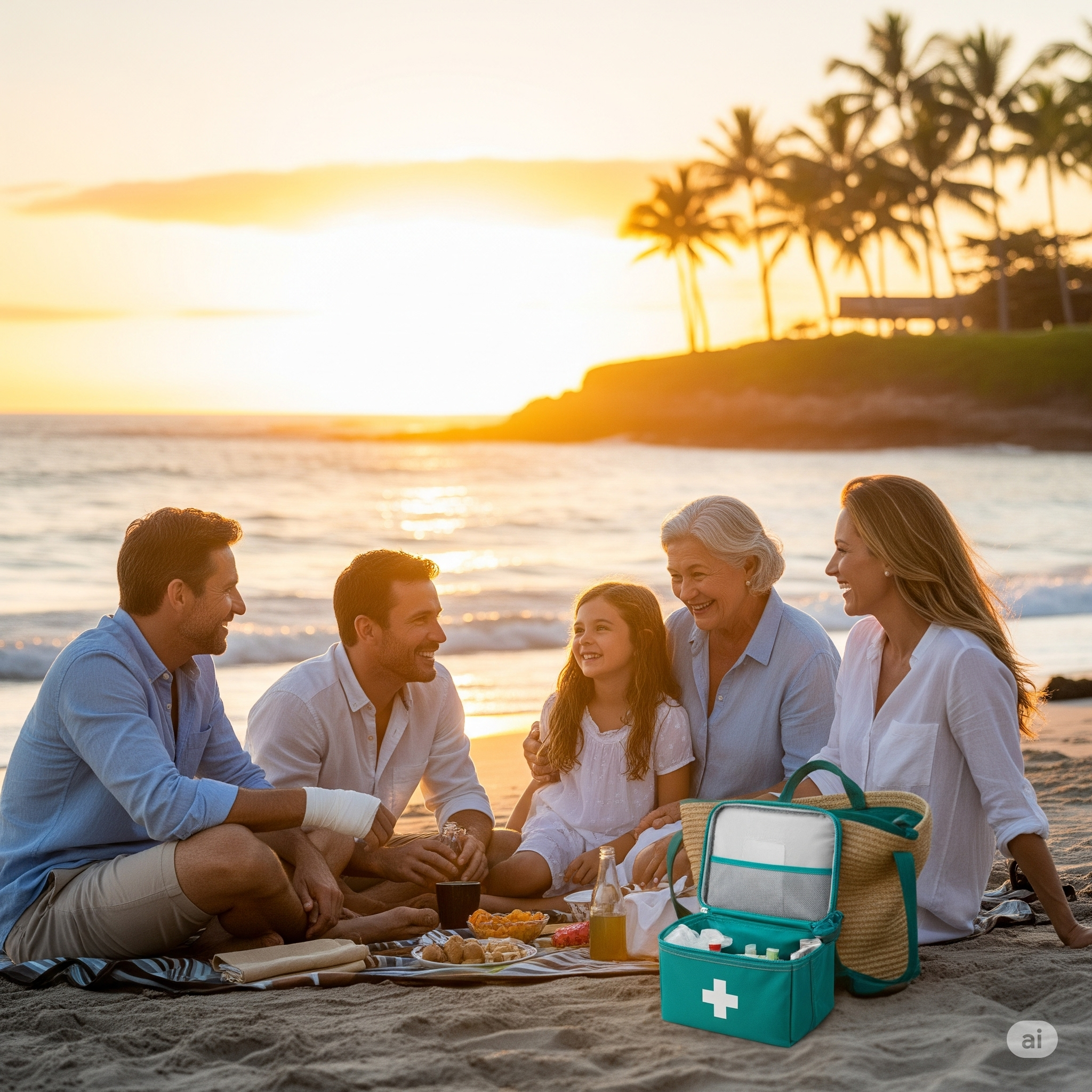 Rodina na letní dovolené u moře